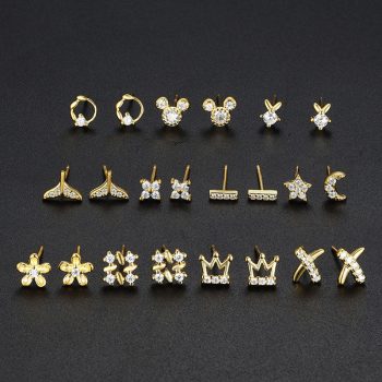 S999 Sterling Silver Inlaid Rhinestone Earrings, FESI022