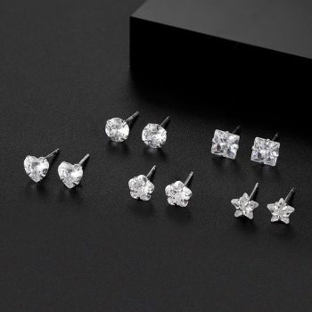 S999 Sterling Silver Inlaid Zircon Earrings, FESI008