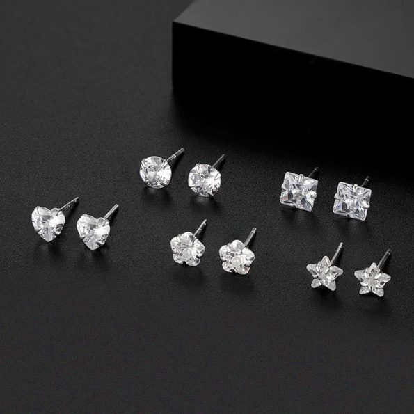 S999 Sterling Silver Inlaid Zircon Earrings, FESI008