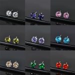S999 Sterling Silver Inlaid Colorful Zircon Earrings, FESI010