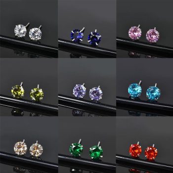 S999 Sterling Silver Inlaid Colorful Zircon Earrings, FESI010