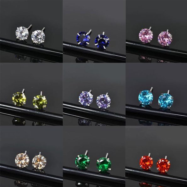 S999 Sterling Silver Inlaid Colorful Zircon Earrings, FESI010