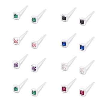 S999 Sterling Silver Inlaid Square Rhinestone Earrings, FESI018